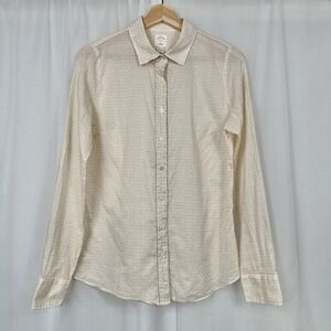 J Crew Womens The Perfect Shirt 8 Cotton Tan Cream Geometric Print Metallic Trim